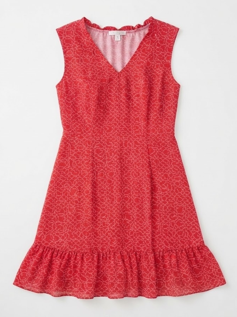 LC Lauren Conrad Coral-Red Floral V-Neck Ruffle-Hem Mini Dress